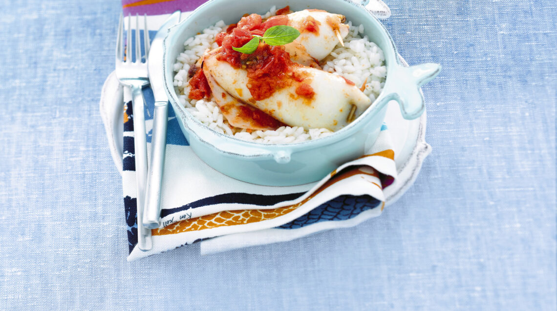 calamari ripieni agli aromi con riso bianco Sale&Pepe ricetta