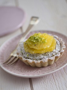 Le crostatine con crema di pistacchi all'arancia
