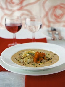 I ravioli al filetto con crema di finferli e pistacchi