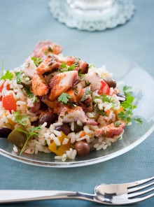 Il riso in insalata con polpo e peperoni