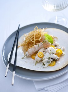 Gli scampi e polpo alla menta e vodka