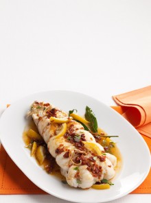 La coda di pescatrice al limone e pomodorini secchi