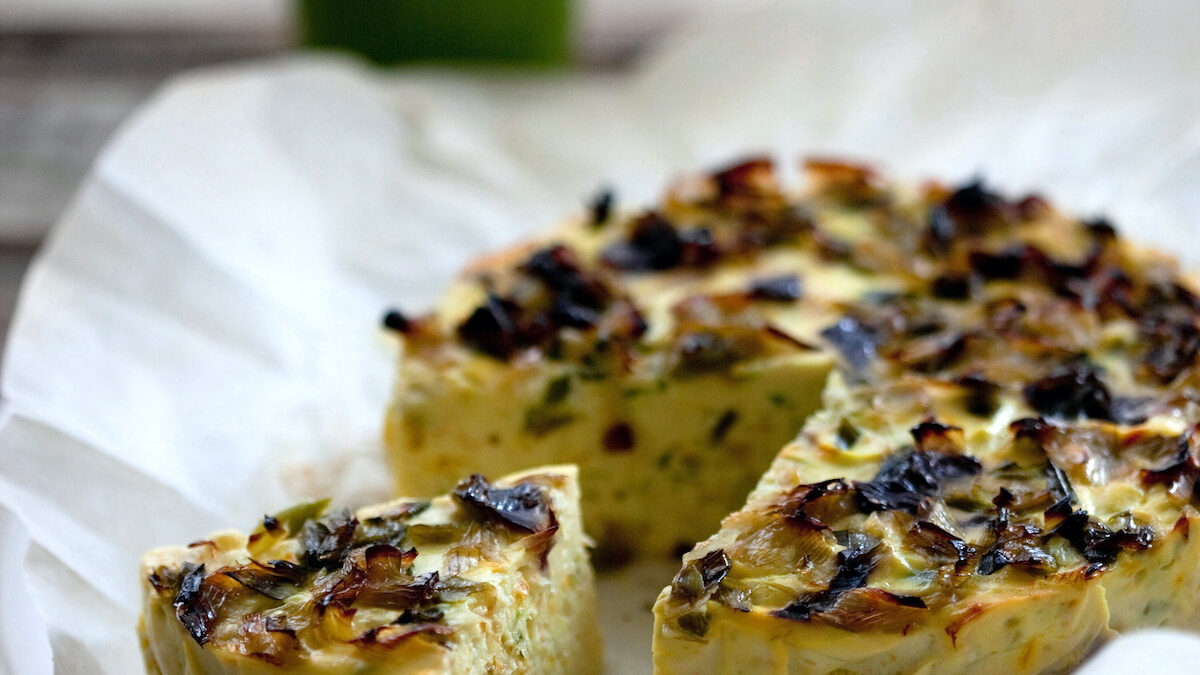 Torta di ricotta di bufala con crema di piselli