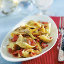 tortelli di coniglio con carciofi e bacon croccante Sale&Pepe