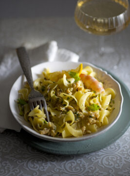 Nuvole con il pesto di mazzancolle e agrumi