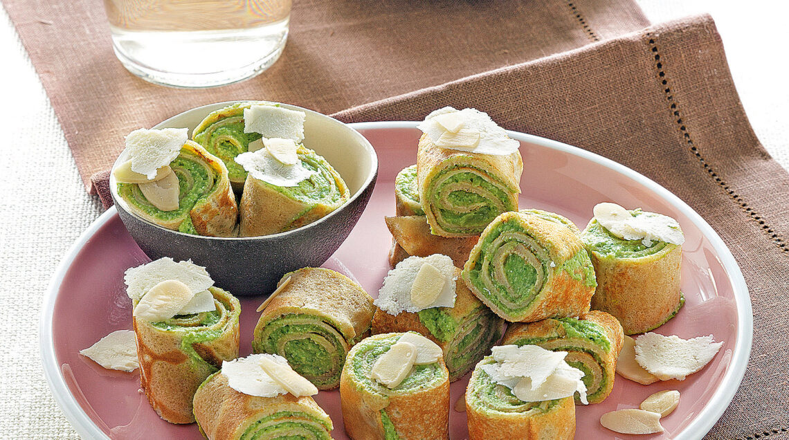 Rotolini di crepes al farro con pesto di broccoletti