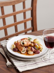 Involtini di maiale e prosciutto all'uva