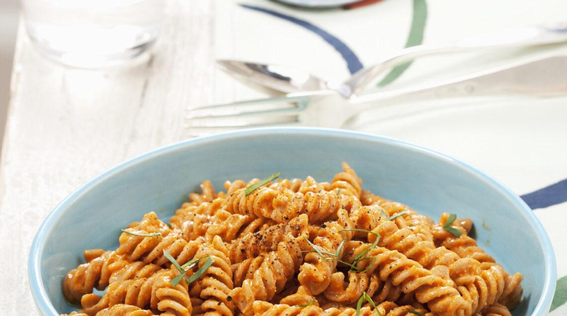 Fusilli integrali con crema di peperoni