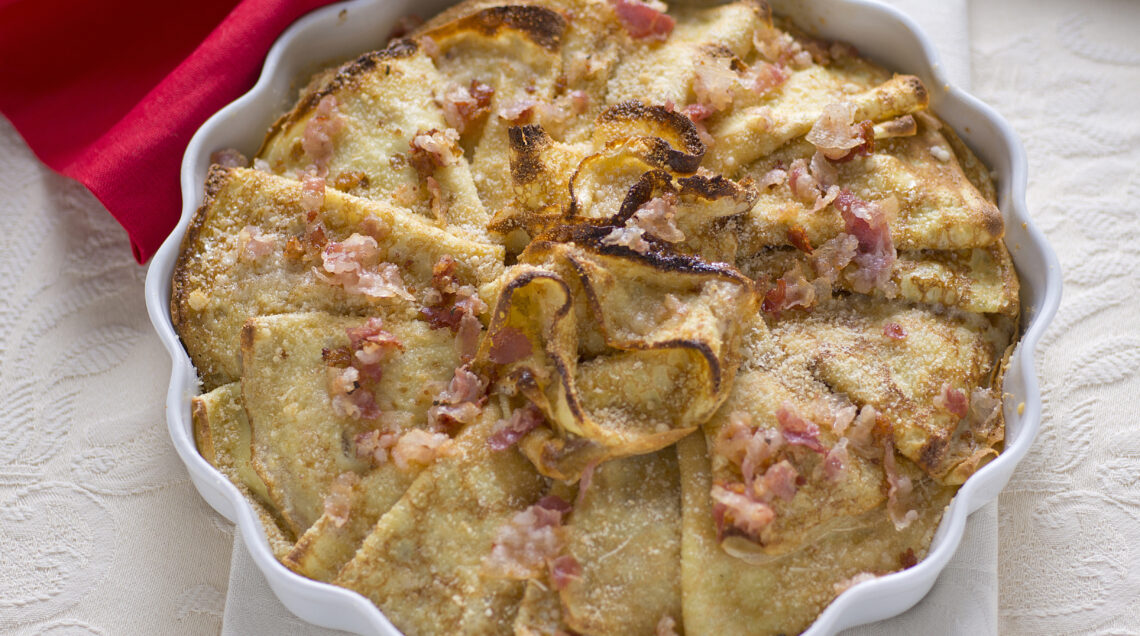 Crèpe con castagne e guanciale