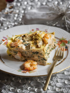 Lasagne con gamberi e carciofi