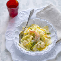 Ravioli alle mazzancolle in salsa di porro e agrumi