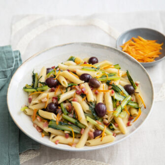 penne con cicoria pancetta e olive
