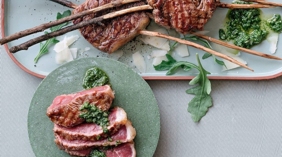 Spiedini di manzo con pesto di rucola