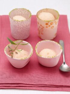 Sorbetto fatto in casa allo spumante con pesche bianche