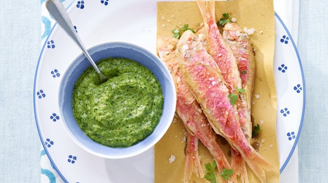 Triglie fritte con pesto alla menta
