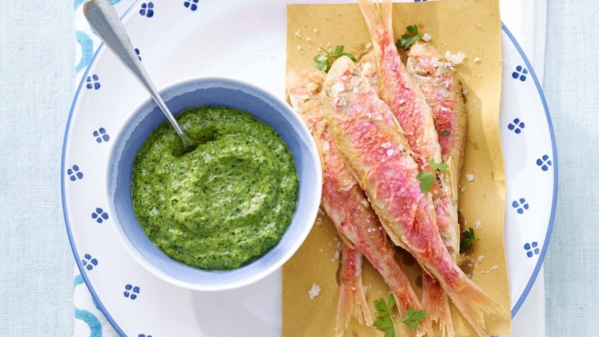 Triglie fritte con pesto alla menta
