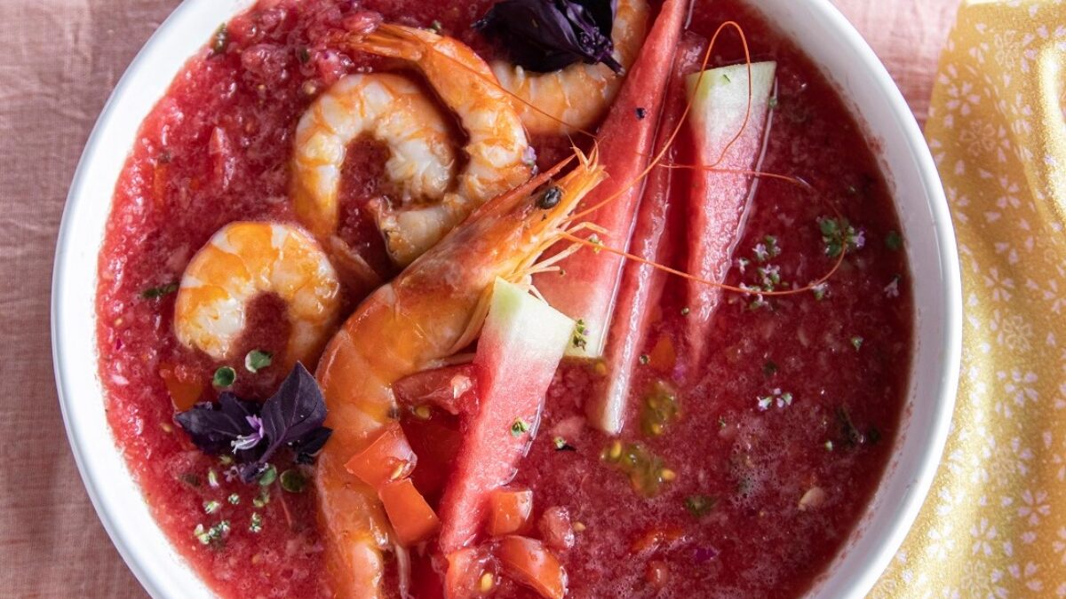 Zuppetta fredda con gamberi