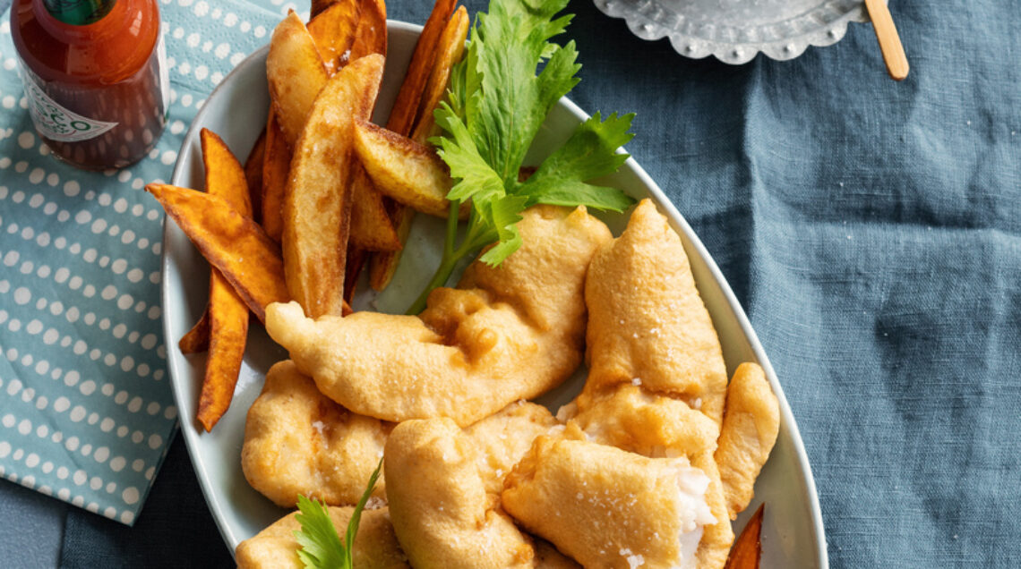 Fish and chips alla vodka con maionese Bloody Mary