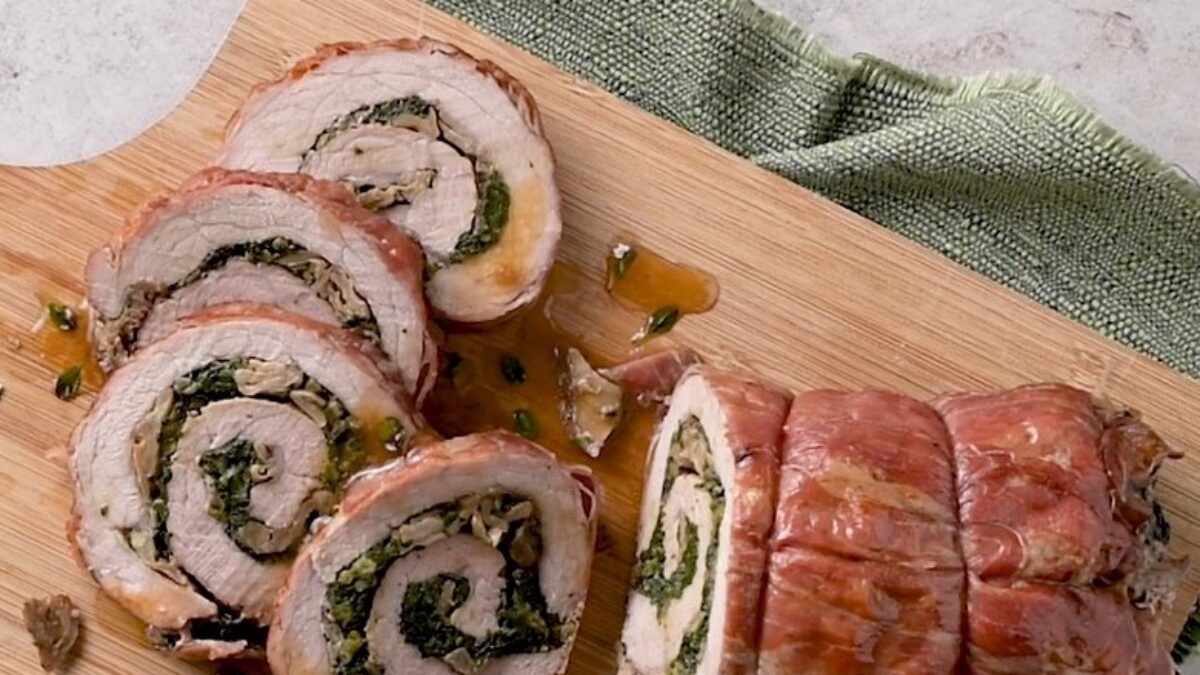 Arrotolato di vitello con erbette e funghi