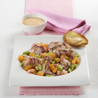 Polpo al melone con gamberetti