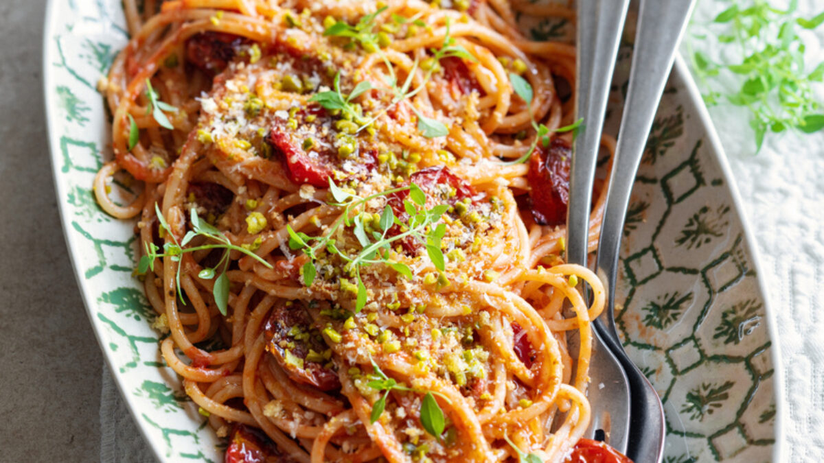 Crema di pomodoro corbarino arrostito con spaghetto di Gragnano