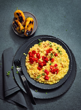 Risotto ai peperoni, caprino e colatura di alici