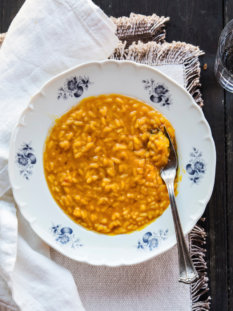 Risotto carnaroli con zucca di Dorno e sciroppo di mostarda di Voghera