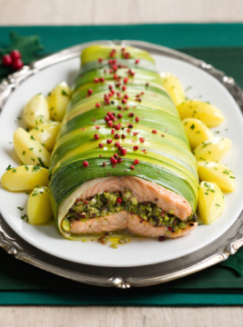 Salmone ai pistacchi in fascia di porri