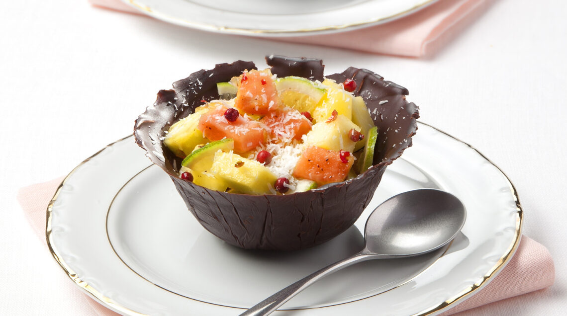 Cestini di cioccolato al pepe rosa