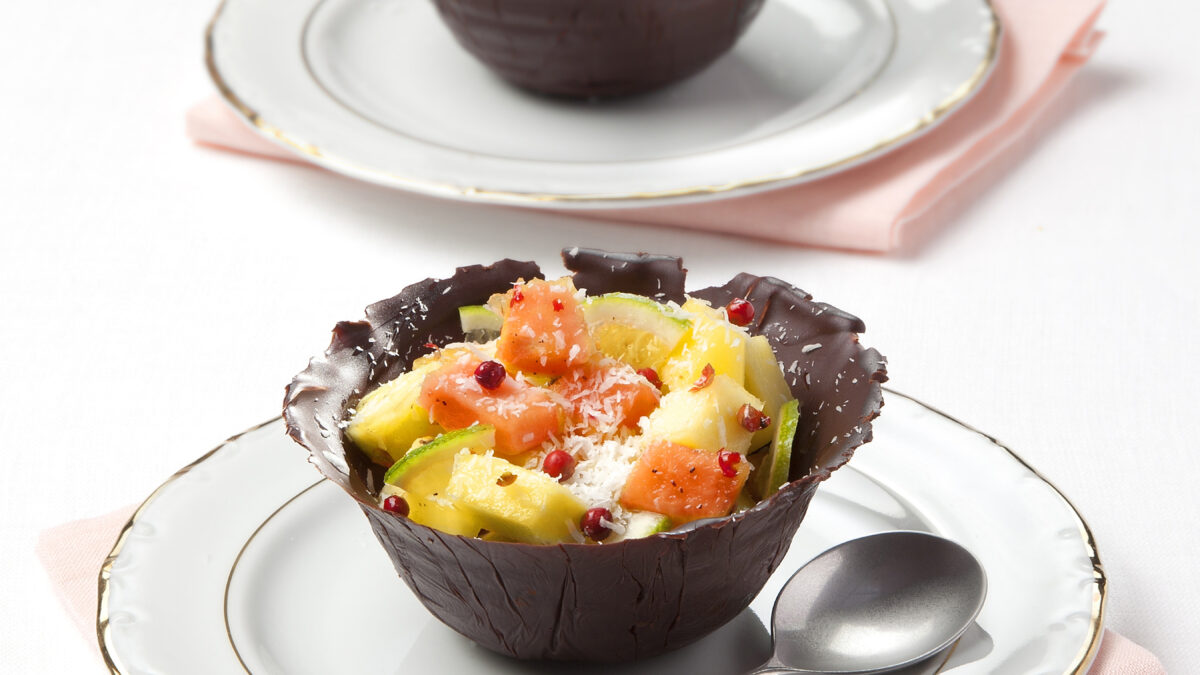 Cestini di cioccolato al pepe rosa
