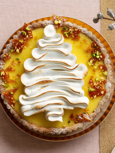 Crostata ai pistacchi con crema al limone e meringa