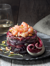 Radicchio in saor con tartare di gamberi rossi