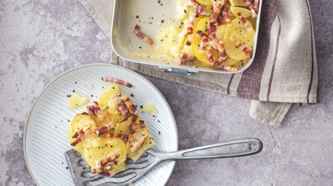 Patate gratinate con pancetta e fontina