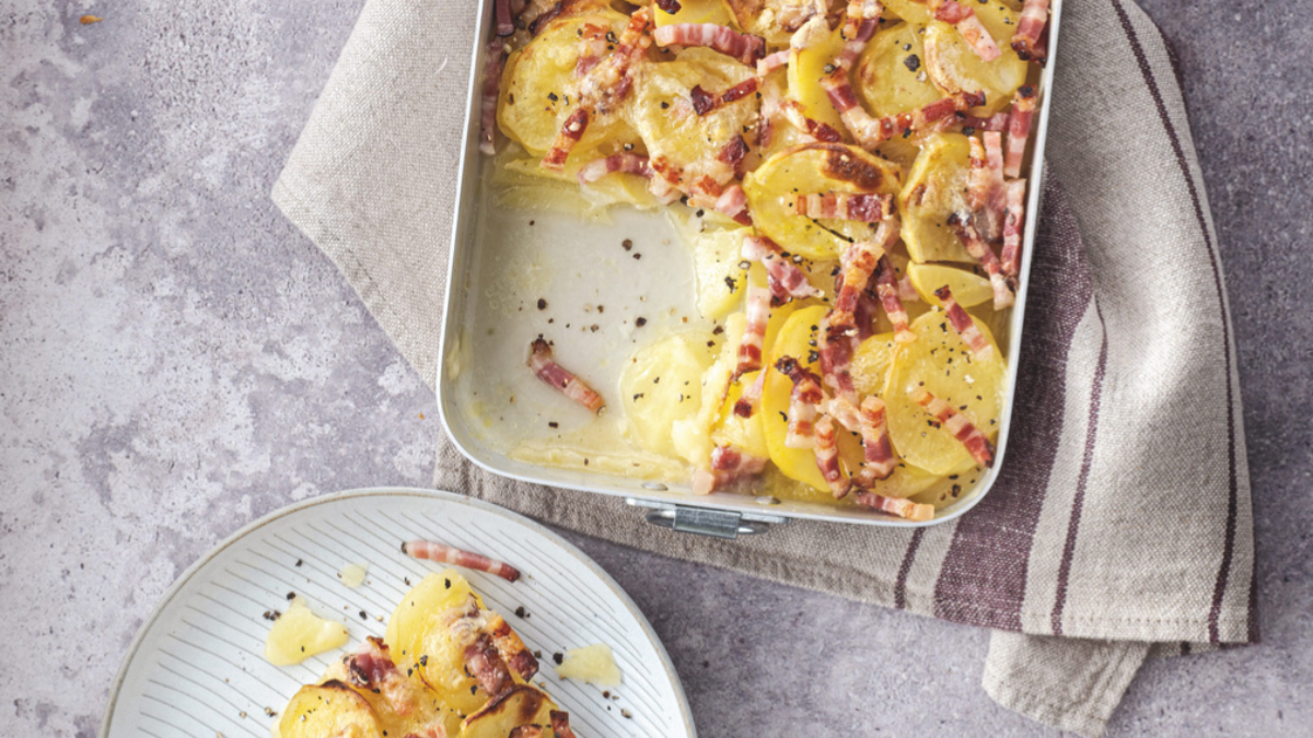 Patate gratinate con pancetta e fontina