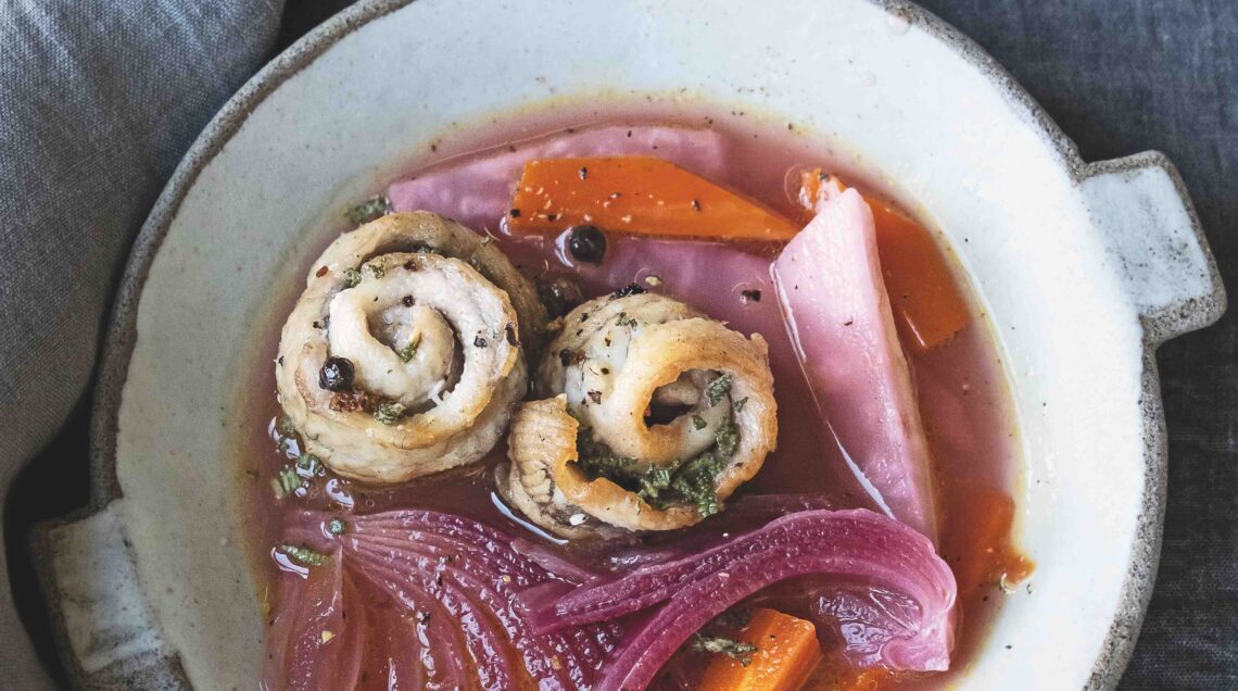 Rotolini marinati alla grappa e anguilla CON CUBEBE