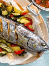 Tombarello al forno con le verdure