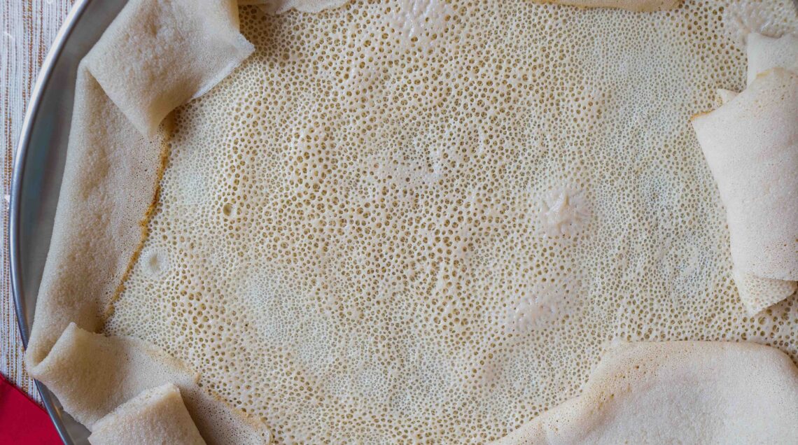 Injera, a fermented flatbread made with teff flour