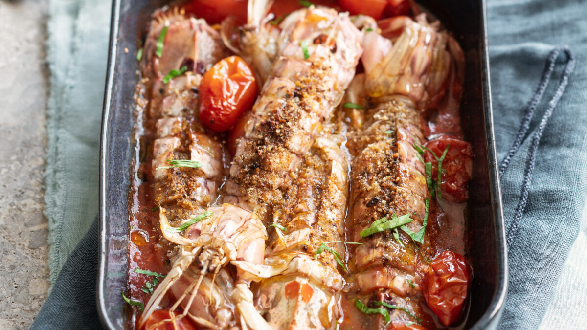Canocchie farcite al forno con datterini