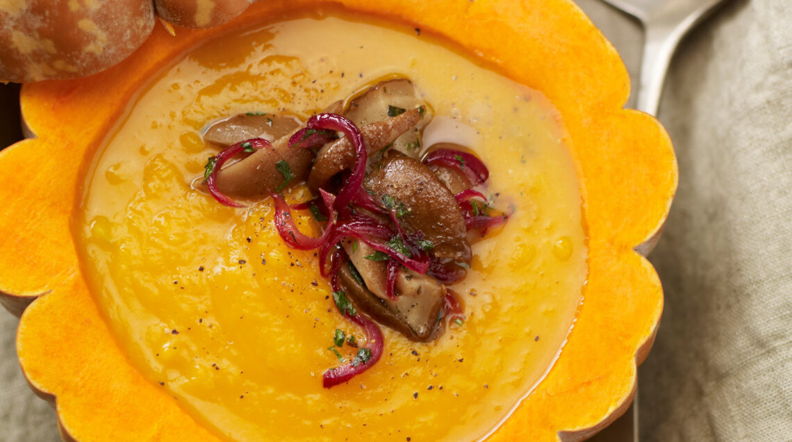 Crema di porri e zucca con i porcini