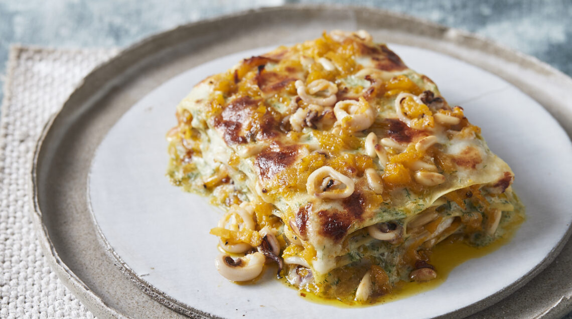 Lasagne con zucca, calamaro e finocchietto