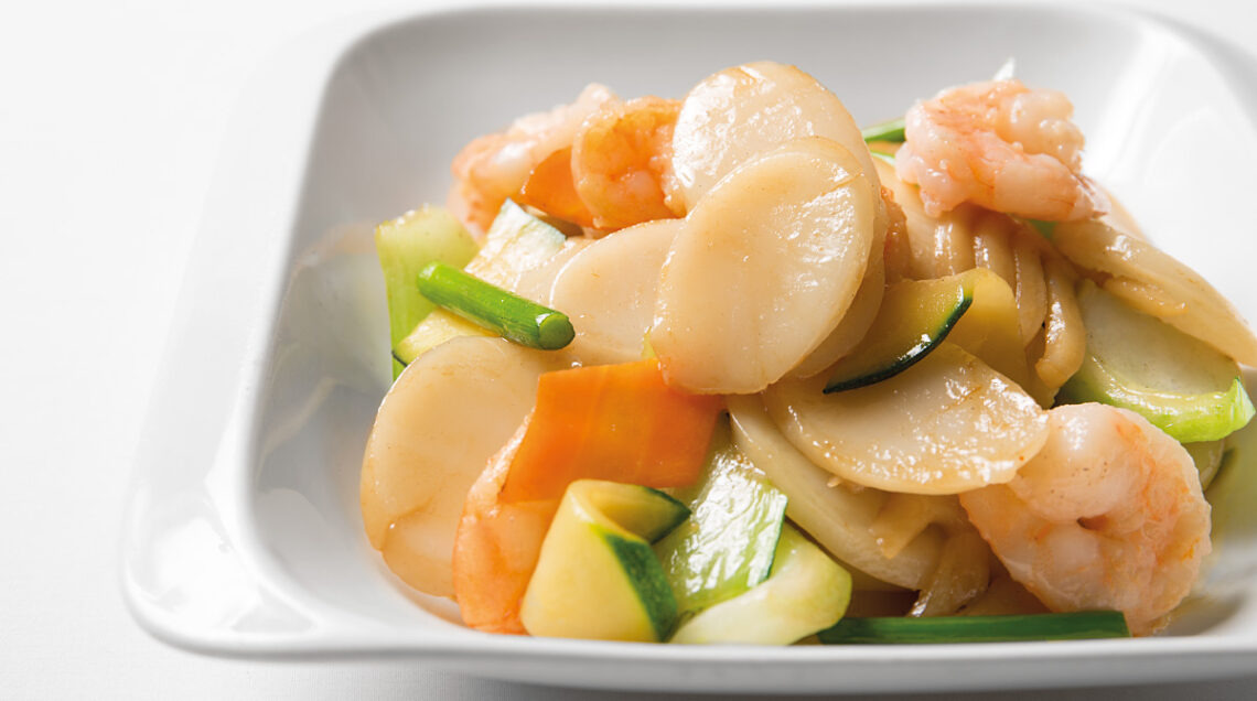 Nián gāo - Gnocchi di riso con gamberi e verdure