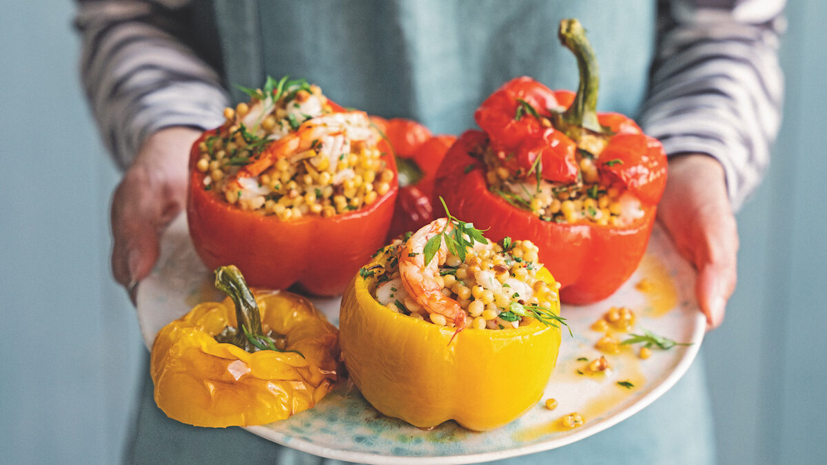 Peperoni con gamberi e fregola