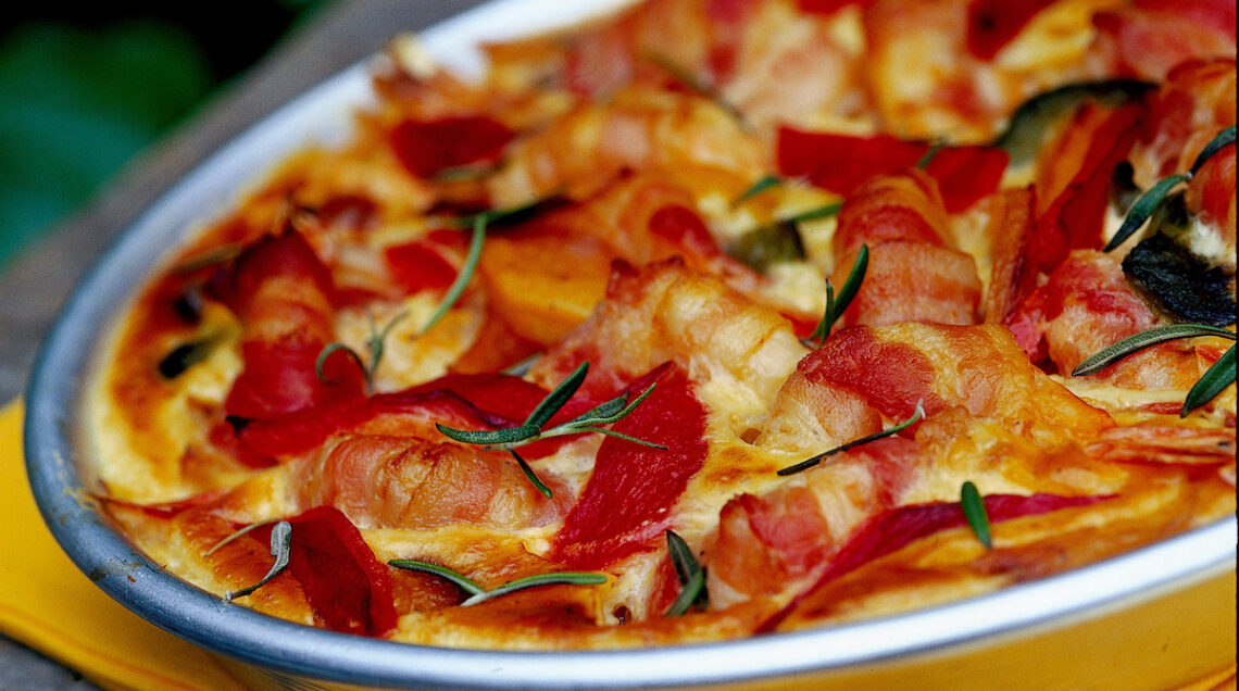 CLAFOUTIS DI PEPERONI E GAMBERI