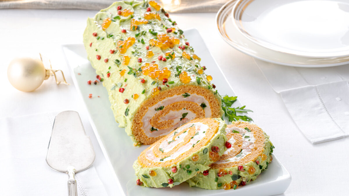 Tronchetto ai gamberi con crema di avocado