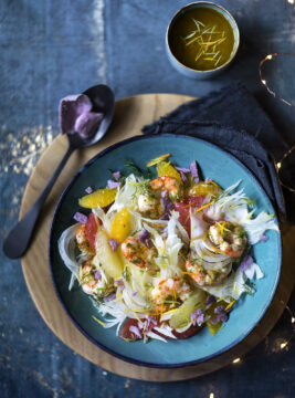 Insalata di finocchi, gamberi e agrumi