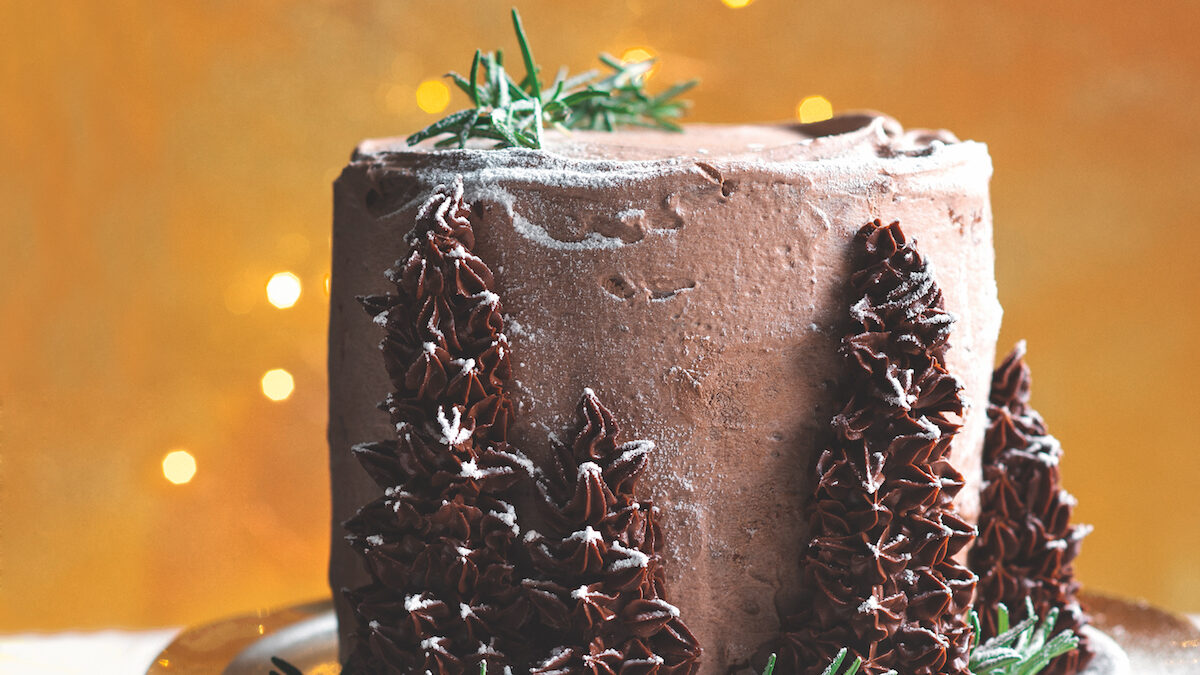Panettone con ganache di cioccolato e bosco di abeti