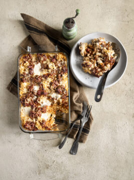 Lasagna di riso ribe con sugo ai funghi