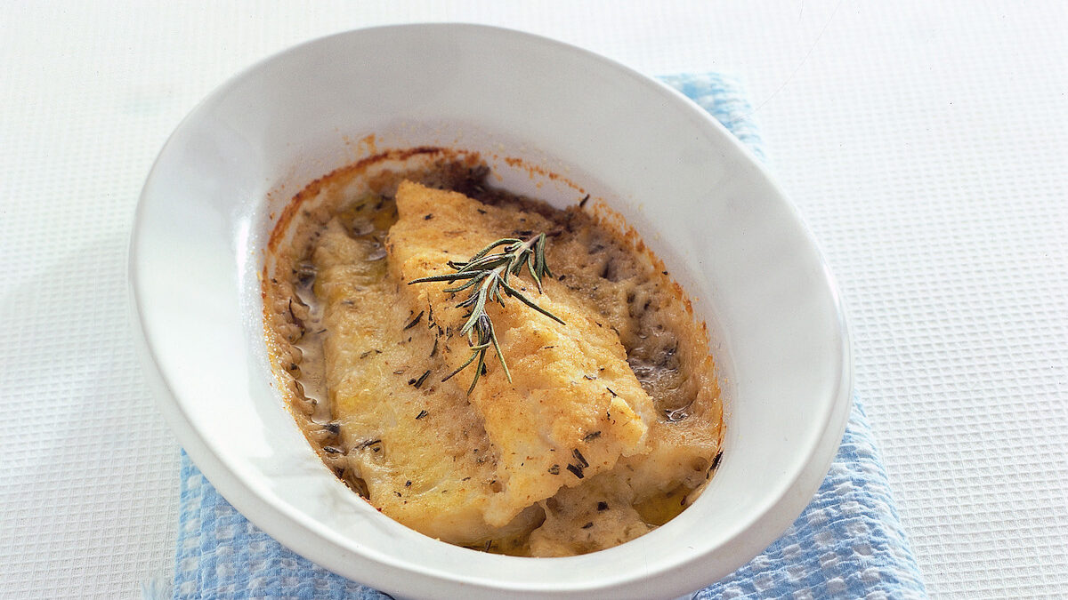 Baccalà al gratin con vino bianco