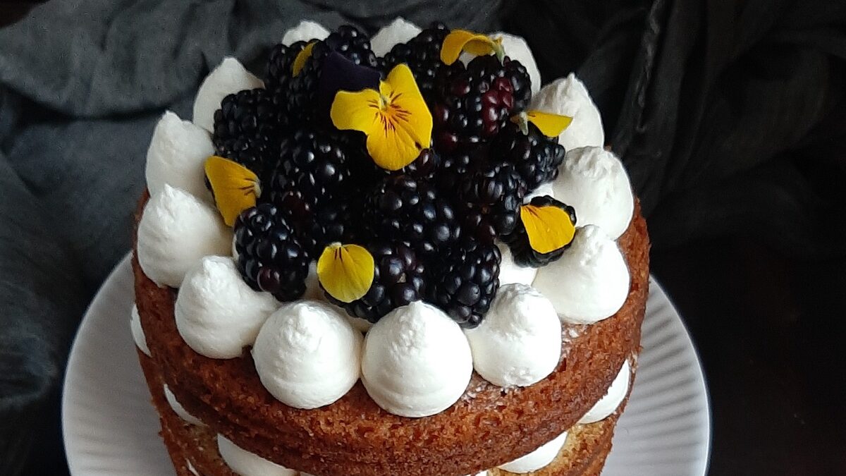 Torta con crema allo yogurt e more