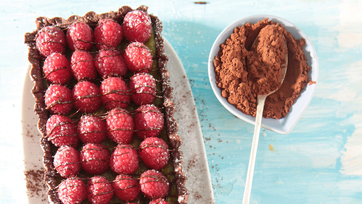 Crostata di lamponi al cacao e pistacchio